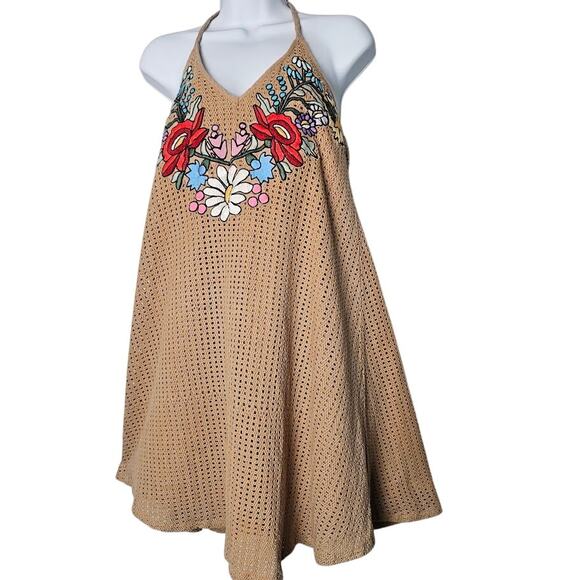 Judith March Bohemian Embroidered Crochet Mini Dress M Lined Cotton Festival - Picture 1 of 10